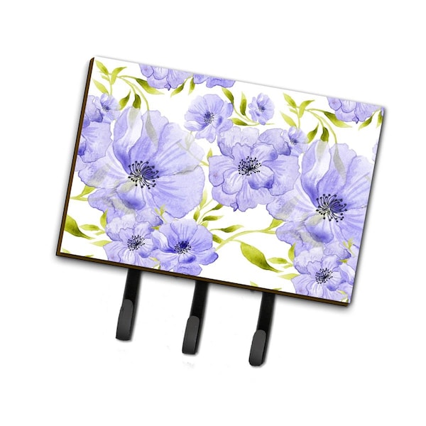 Carolines Treasures Watercolor Blue Flowers Leash or Key Holder, 6 x 2 x 9 in. BB7491TH68 - main